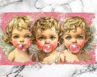 Retro cupid blowing bubble png, Vintage Valentines day png, Cupids PNG, Xoxo Love Hearts Valentine Sublimation, Retro Valentine png