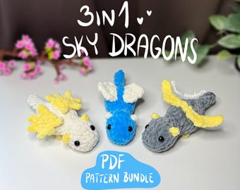 Dragones del cielo 3 en 1 PATRÓN DE GANCHILLO, paquete de patrones, dragón de crochet