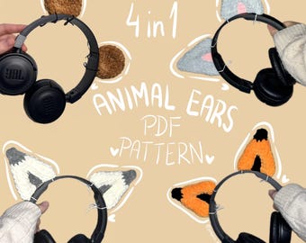 Animal ears 4in1 CROCHET PATTERN, cute headphones accessory