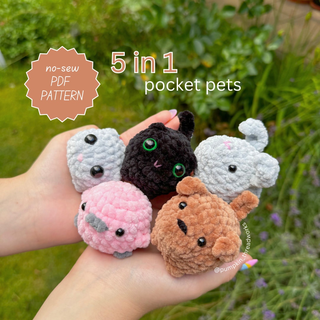 5in1 pocket pets CROCHET PATTERN bundle, no-sew pattern