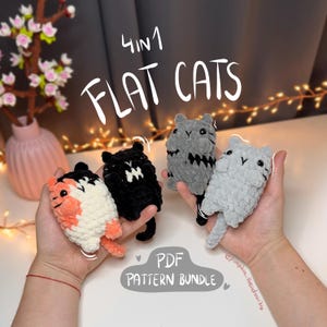 Flat Cats 4in1 CROCHET PATTERN, no-sew pattern bundle, crochet kitty