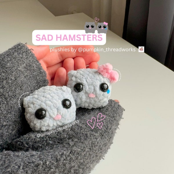 Cute hamster plushie, crochet hamster, sad hamster plushie