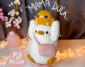 Mama duck CROCHET PATTERN, cute crochet bird, crochet duckling
