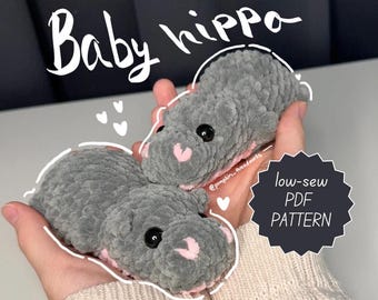 PATRÓN DE GANCHILLO de hipopótamo bebé, hipopótamo moo deng, hipopótamo de peluche
