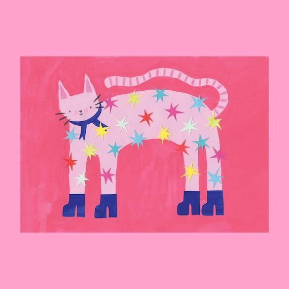 groovy star cat A5 art print