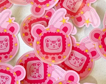 Tamagotchi Tiger Die Cut Sticker: Kawaii Y2K Toy