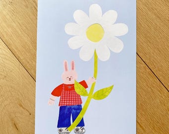Bunny & Daisy A4 Art Print – Kawaii Wall Decor