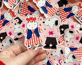 Stylized Snoopy and Bunny Friendship Sticker - Hand-drawn Die Cut