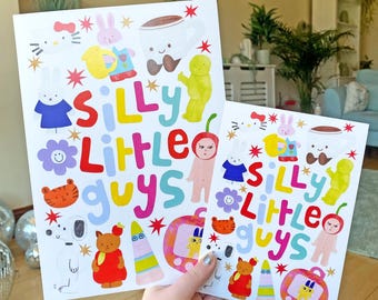 Silly Little Guys Art Print: Hand Paper Collaged Trinket Illustration