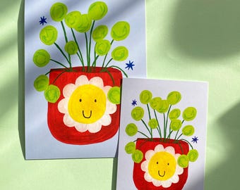 Happy Daisy Plant Pot A6/A5 Art Print: Hand-drawn Postcard