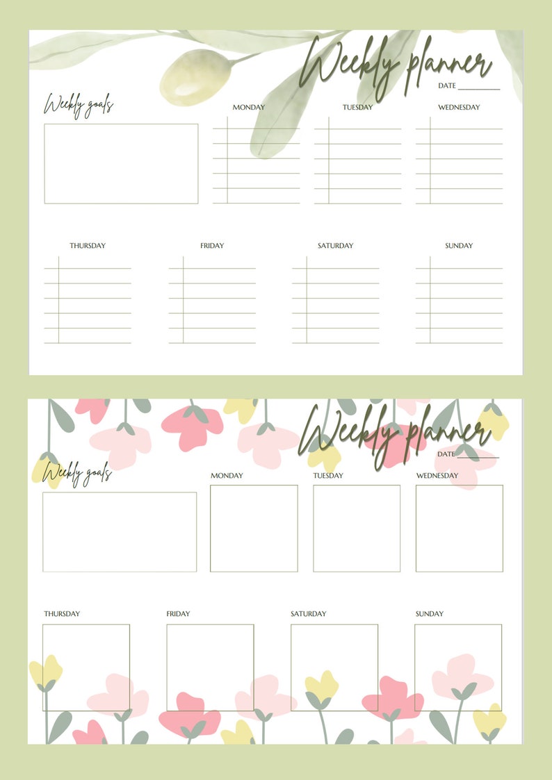 Weekly Planner Printable Horizontal &amp; Vertical - Etsy
