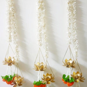 Gajra Hangings With Metal Lotus For Decor Your Home and For Party Decorations Auspicious for Home Festival Gift Diwali Gift Entrance Decor