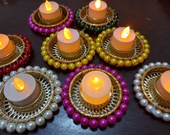 Colorful Pearl T Light Candle Holder for Home Decorations and Favour Gift Beautiful Party Decoration Psychedelic Diwali Gift Festival Gift