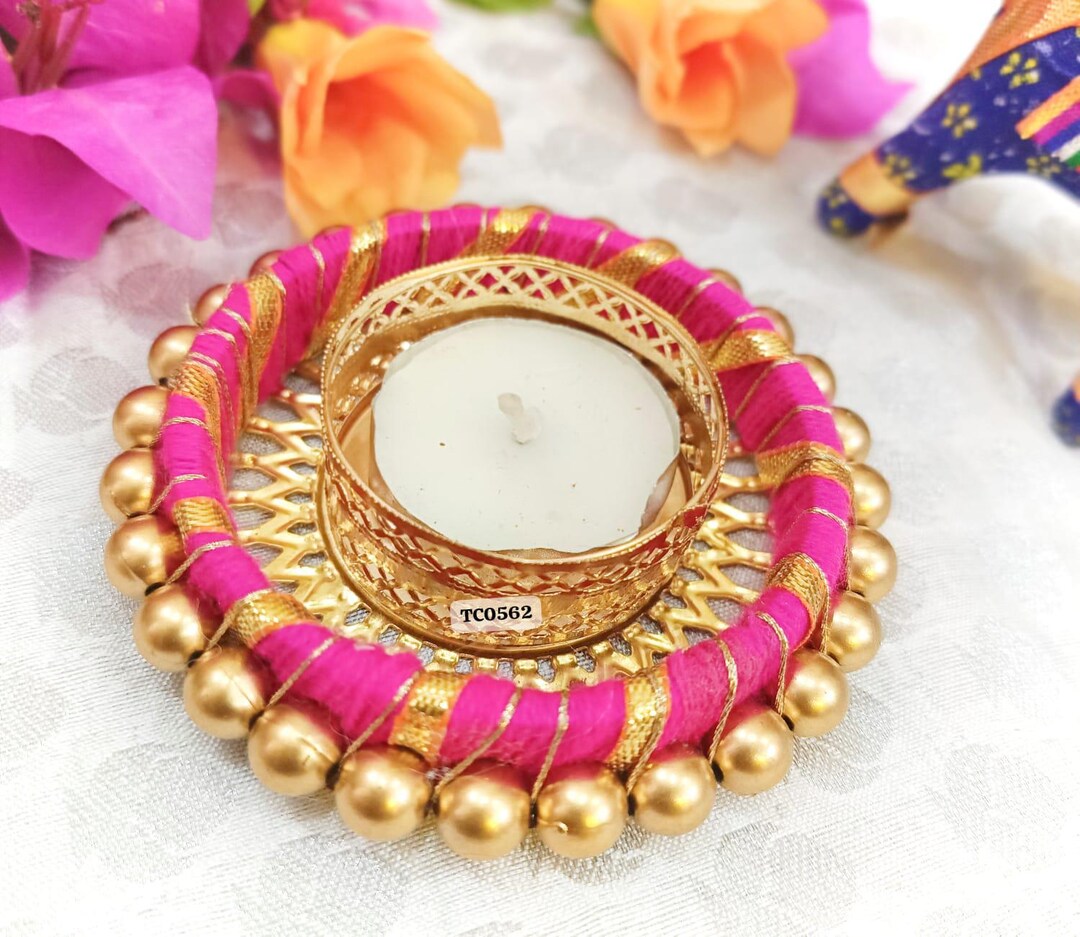 100 Piece of Handcrafted Silk Thread Diya Tealight Holder, Hot Pink ...