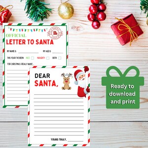 Printable letter to Santa SET OF TWO/ Kids letter to Santa/ Santa letter/ Christmas printable