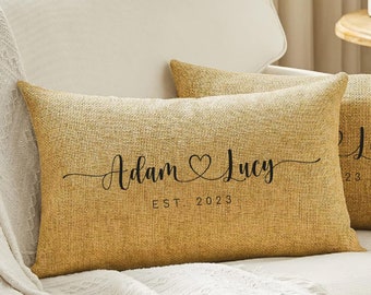 Regalo de boda personalizado, almohada de pareja personalizada, almohada de arpillera personalizada, regalo de recién casados, almohada personalizada, funda de almohada de boda, regalo de pareja