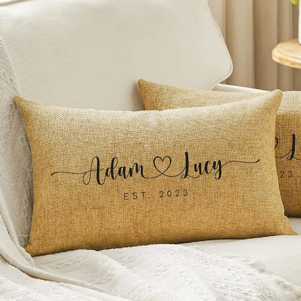 Personalized Wedding Gift, Custom Couple Pillow, Custom Burlap Pillow, Newlywed Gift, Personalized Pillow, Wedding Pillow Cover, Couple Gift