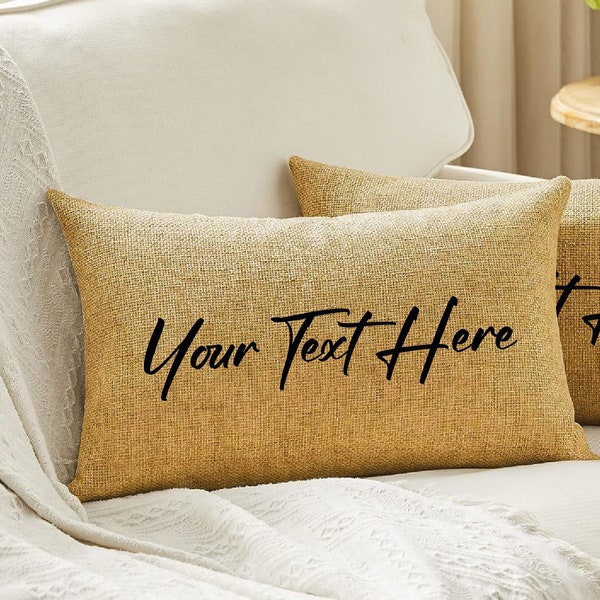 Custom Pillow, Custom Burlap Pillow, Custom Text Pillow, Personalized Pillow, Custom Name Pillow, Custom Pillow Cover, Custom Throw Pillow