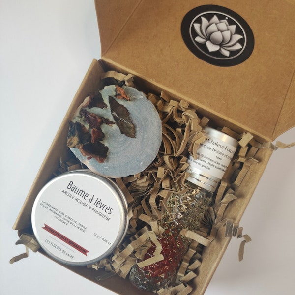 Mini aromatherapy and skin gift box, heat strength & energy roll-on balm soap, organic vegan perfume and chases away bad vibrations