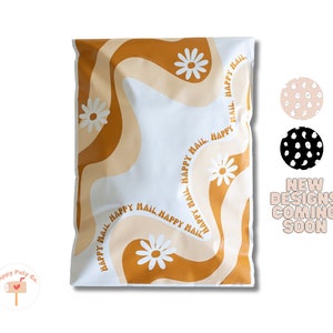 10 x 13&quot; Happy Mail retro poly-mailer, retro-mailer, herfstmailer, verzendtas, verzendzak, leuke poly-mailers, zelfafdichting, boetiekenvelop