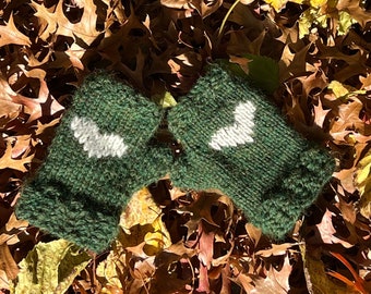 Knit Fingerless Gloves with Embroidered Hearts