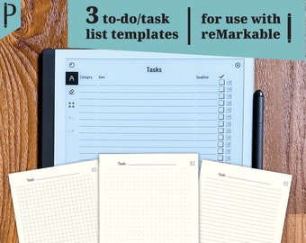 3 To-Do List, Notes and Design Template Pack with Linked Detail Sheets for reMarkable Paper Tablet