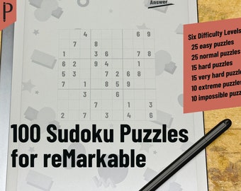 100 Sudoku Puzzles for reMarkable paper tablet - Hyperlinked PDF puzzle book, Amazon Scribe compatible