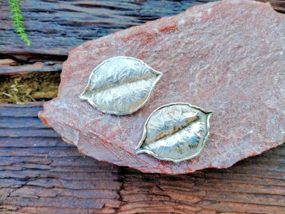 Leaf Shape, Textured Solid Sterling Silver, 925 C… - image 3