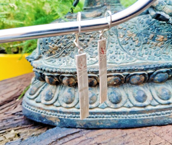 Rectangular Long 925 Sterling Silver Textured Han… - image 6