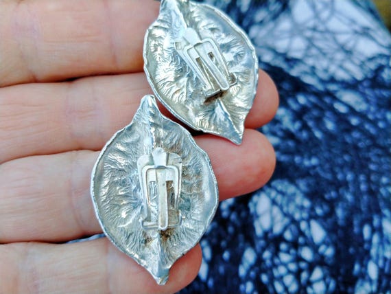 Leaf Shape, Textured Solid Sterling Silver, 925 C… - image 4