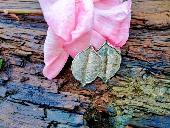 Leaf Shape, Textured Solid Sterling Silver, 925 C… - image 1