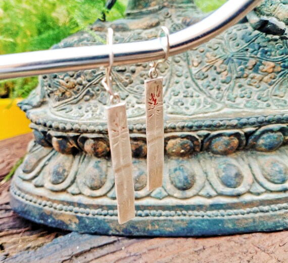 Rectangular Long 925 Sterling Silver Textured Han… - image 2