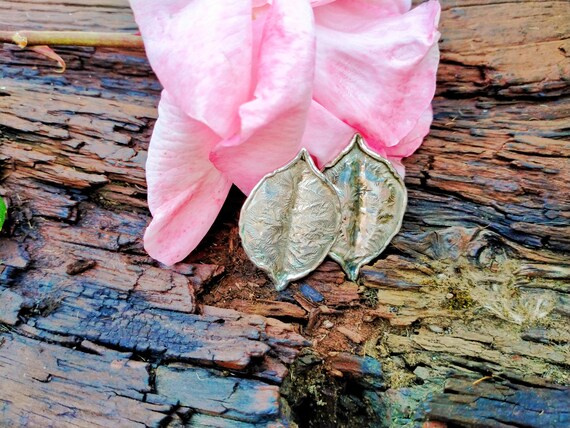 Leaf Shape, Textured Solid Sterling Silver, 925 C… - image 6