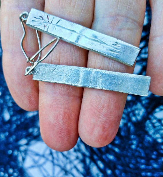 Rectangular Long 925 Sterling Silver Textured Han… - image 3