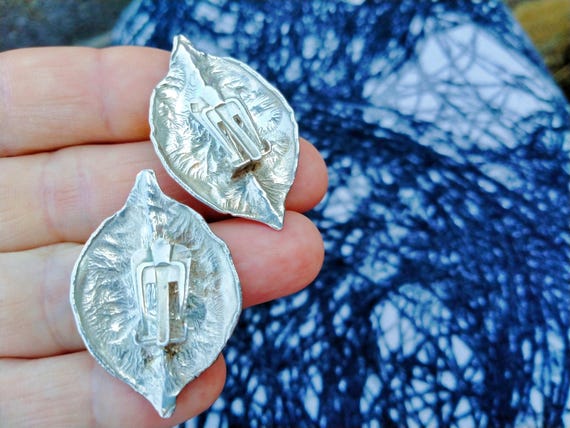 Leaf Shape, Textured Solid Sterling Silver, 925 C… - image 7