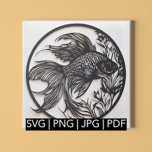 Fisch SVG-Dateien - Papierschnitt Designs - Papierschnitt Kunst Vorlagen - DIY Wanddekor - Papierkunst - Kampffisch Betta splendens Papierschnitt