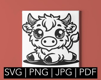 Highland Cow | svg, png, pdf, jpeg | Cricut Template, Silhouette Template, Laser Engraver Template
