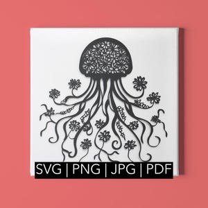 Floral Qualle Papierschnitt Vorlage PDF für Handschnitt & SVG für Silhouette Cameo oder Cricut Maschinen