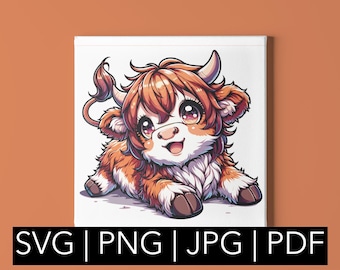 Highland Cow Digital Art - Perfect for T-Shirts, Stickers, and Decor! | Includes svg, png, pdf, jpeg Formats