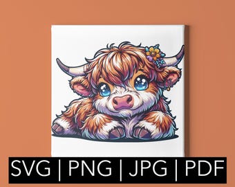 Highland Cow Digital Art - Perfect for T-Shirts, Stickers, and Decor! | Includes svg, png, pdf, jpeg Formats