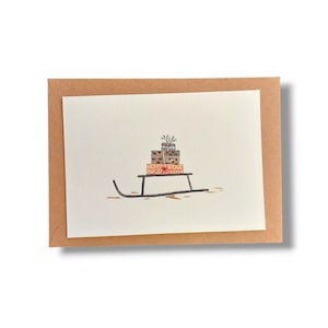 Tarjetas plegables / tarjetas de felicitación / trineo, Navidad, Navidad, acuarela, pintadas a mano