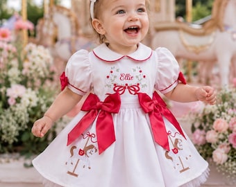 Kleid mit Namensstickerei | Rosa Partykleid | Elegantes Satinkleid mit Schleife | Elegantes Blumenkleid zum 1. Geburtstag