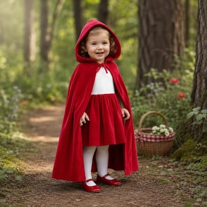 Red Velvet Hooded Cape, Top and Skirt Set | Fairytale Princess Costume | Magical Halloween Dress | Woodland Attire