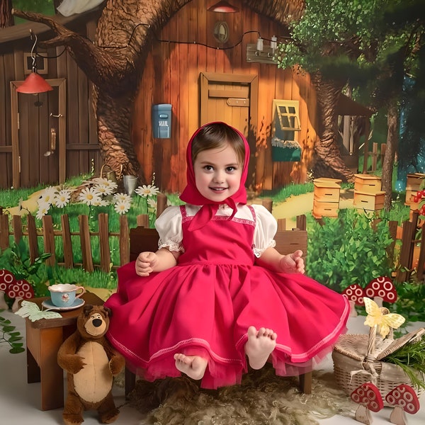 Handmade Masha Girls' Costume - Fairy Tale Inspired Dress for Birthday & Halloween