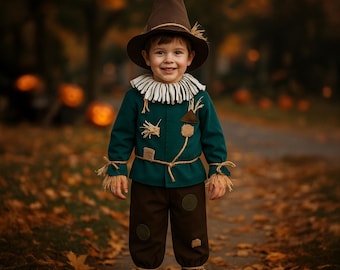 Handcrafted Scarecrow Costume with Hat – Premium Fabric Halloween Outfit, Perfect Cosplay & Unique Birthday Gift for Kids