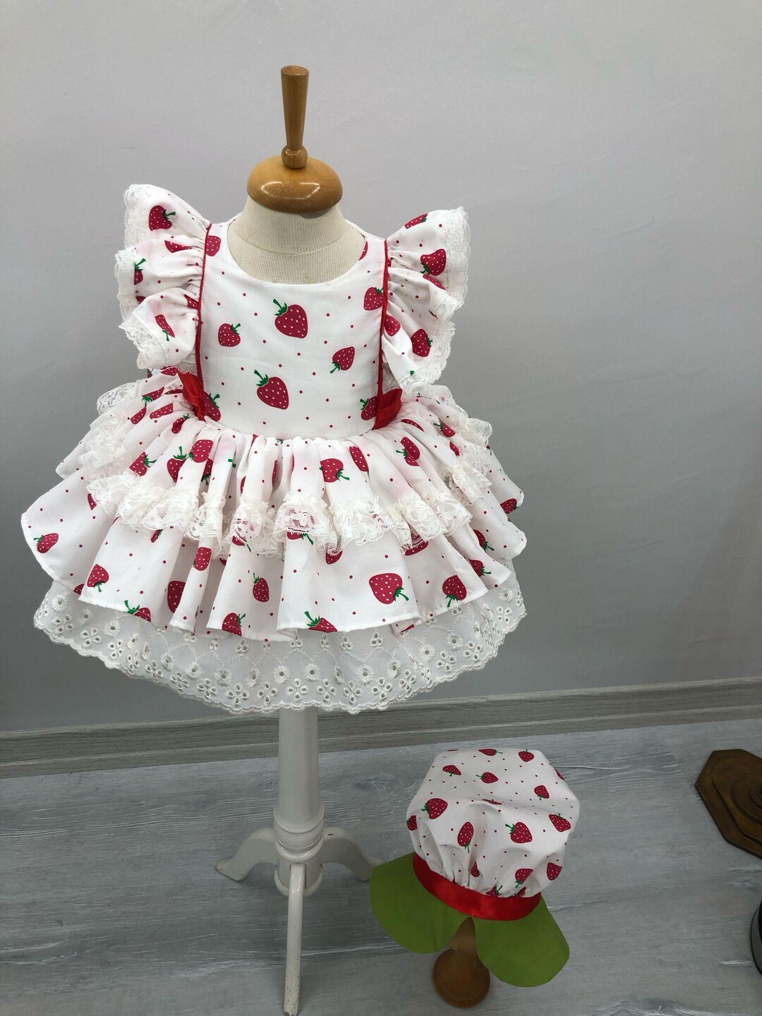 Charming Strawberry-patterned Dress With Hat - Handcrafted Customizable ...