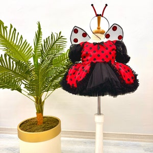 Ladybug Costume for Girls with Headband, Handmade Tutu for Halloween & Birthdays, Premium Quality Dress for Photo Props