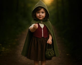 Disfraz medieval para niña, disfraz de Halloween hecho a mano con bolsa de dulces, traje de portadora de anillos para niña pequeña, regalo de primer cumpleaños, ideal para eventos temáticos.