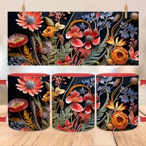 3D Flower Mug Wrap Design,Floral Mug Wrap, 3D Flowers design for mugs and Tumblers