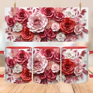 3D Flower Mug Wrap Design,Floral Mug Wrap, 3D Flowers design for mugs and Tumblers